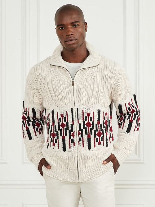 Guess Jacquard High Neck Cardigan Albi | GUESS-SN31025