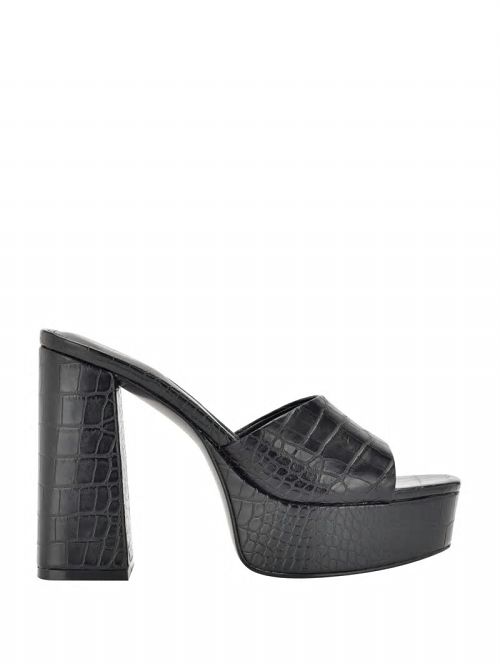 Guess Jadah Crocodile-Embossed Platform Heels Negrii | GUESS-SN29792