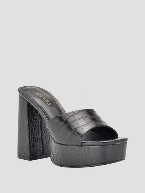 Guess Jadah Crocodile-Embossed Platform Heels Negrii | GUESS-SN29792