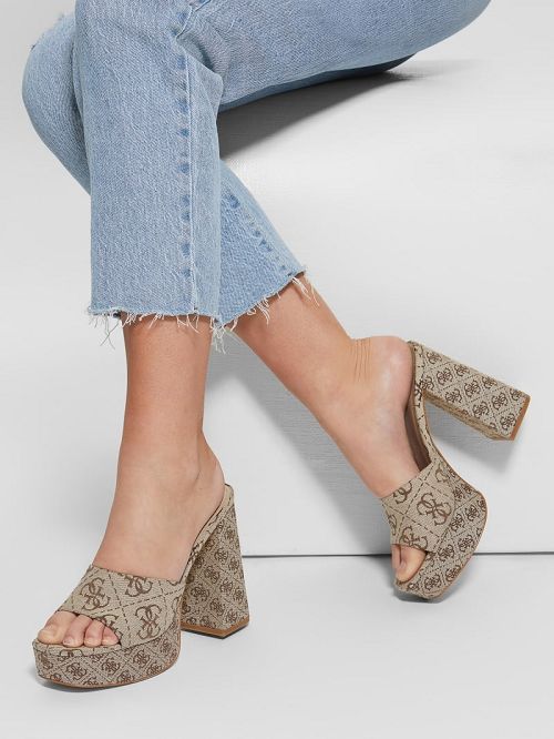 Guess Jadah Logo Platform Heels Maro | GUESS-SN29796