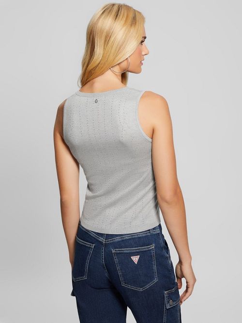 Guess Janine Rhinestone Sweater-Knit Top Gri | GUESS-SN27287