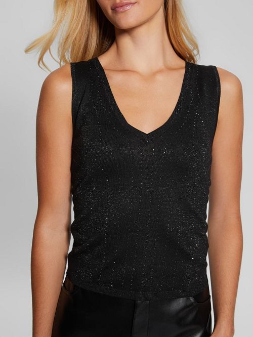 Guess Janine Rhinestone Sweater-Knit Top Negrii | GUESS-SN27471