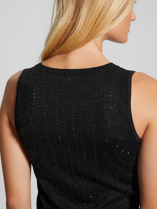Guess Janine Rhinestone Sweater-Knit Top Negrii | GUESS-SN27471
