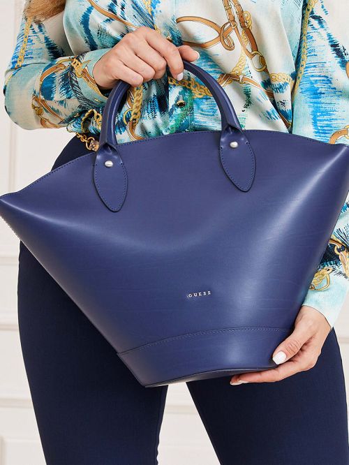 Guess Jary Leather Medium Satchel Albastri | GUESS-SN29234