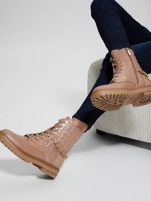 Guess Jellard Quilted Chain Moto Boots Maro | GUESS-SN29899