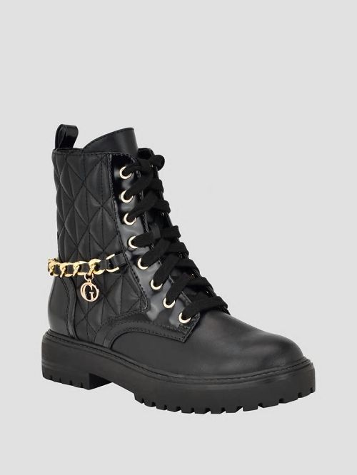 Guess Jellard Quilted Chain Moto Boots Negrii | GUESS-SN29908
