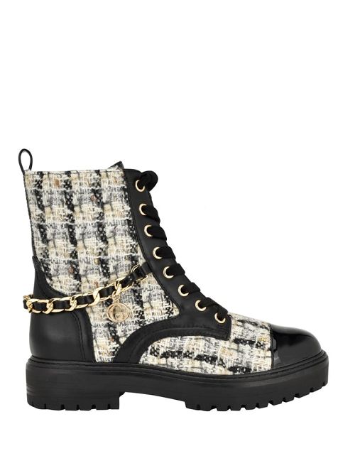 Guess Jellarda Tweed Chain Moto Boots Negrii | GUESS-SN29894