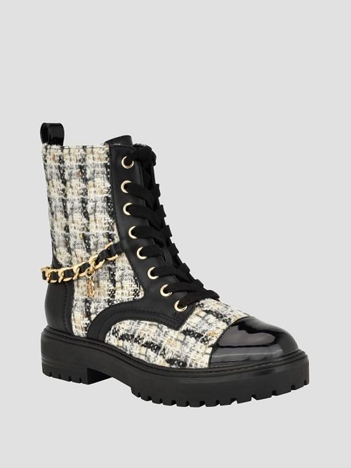 Guess Jellarda Tweed Chain Moto Boots Negrii | GUESS-SN29894