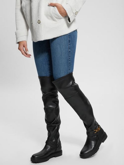 Guess Jellio Buckle Knee-High Boots Negrii | GUESS-SN29919