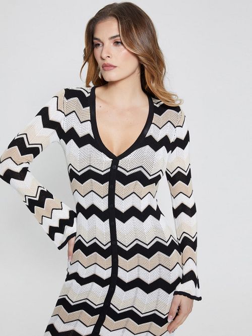 Guess Jenna Chevron Stripe Sweater Dress Negrii | GUESS-SN27000