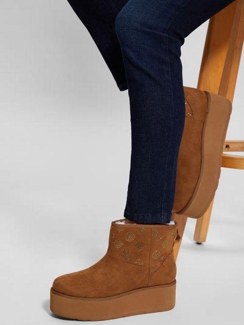 Guess Jilla Platform Faux-Suede Booties Bej | GUESS-SN29895