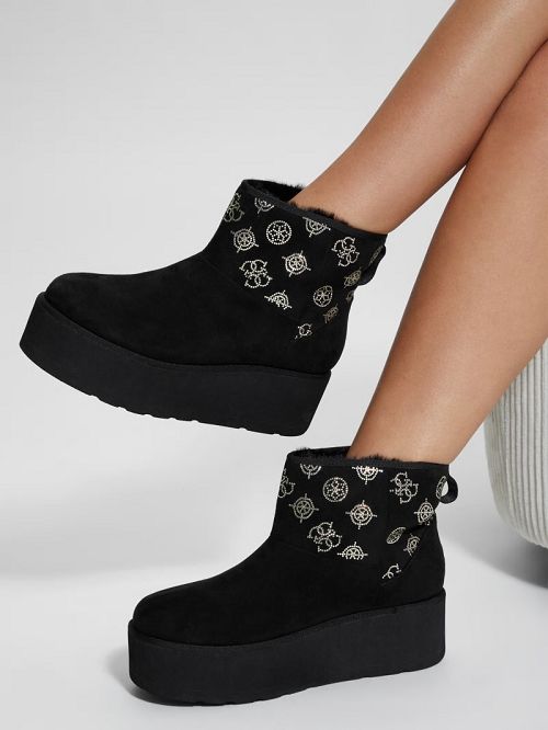 Guess Jilla Platform Faux-Suede Booties Negrii | GUESS-SN29893