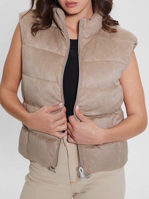 Guess Jole Suede Puffer Vest Bej | GUESS-SN27965