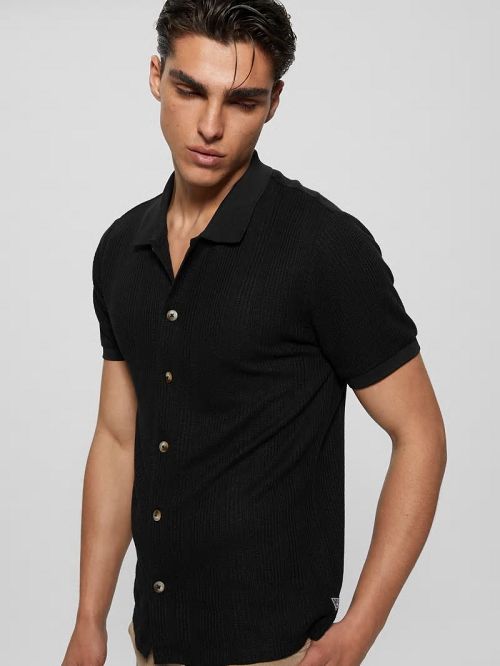 Guess Joshua Waffle Shirt Negrii | GUESS-SN31279