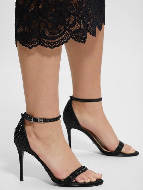 Guess Kabaile Rhinestone Heels Negrii | GUESS-SN29783
