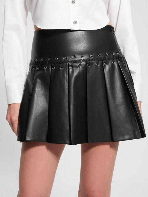 Guess Kamilia Faux-Leather Pleated Skirt Negrii | GUESS-SN28170