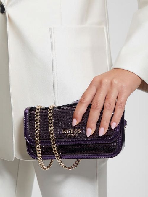 Guess Kaska Sequin Convertible Mini Crossbody Violet | GUESS-SN28818
