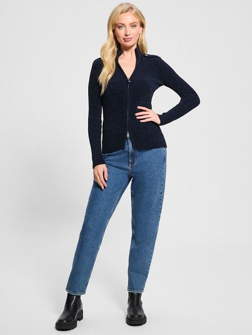 Guess Keily Zip-Front Sweater Albastri | GUESS-SN27283