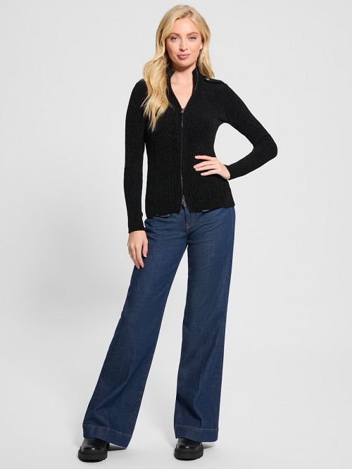 Guess Keily Zip-Front Sweater Negrii | GUESS-SN27834