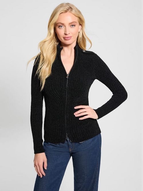 Guess Keily Zip-Front Sweater Negrii | GUESS-SN27465