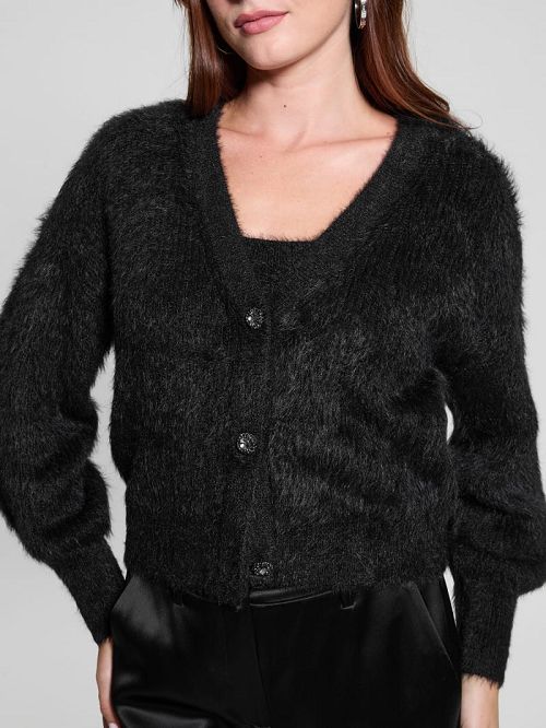 Guess Keyla Fuzzy Cardigan Negrii | GUESS-SN27401