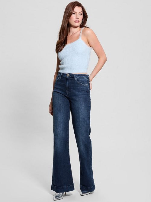 Guess Keyla Fuzzy Sweater Crop Cami Albastri | GUESS-SN27252