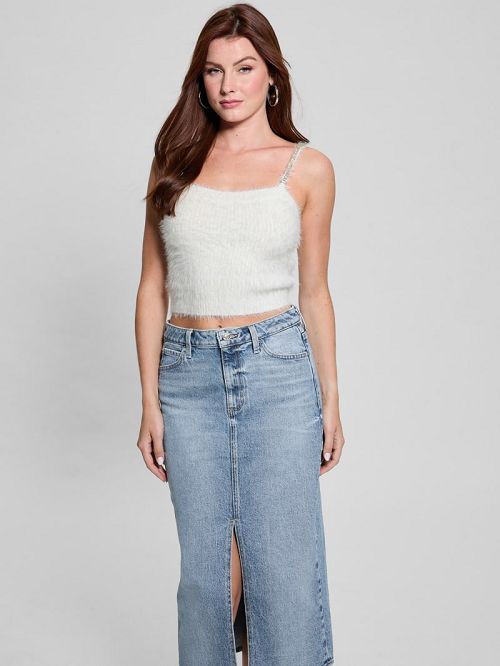 Guess Keyla Fuzzy Sweater Crop Cami Albi | GUESS-SN27740