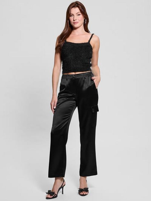 Guess Keyla Fuzzy Sweater Crop Cami Negrii | GUESS-SN27422