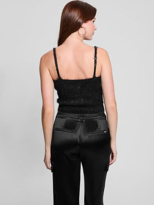 Guess Keyla Fuzzy Sweater Crop Cami Negrii | GUESS-SN27422