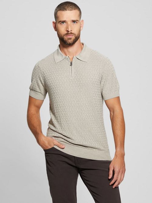 Guess Kyle Checkered Zip Polo Bej | GUESS-SN31327