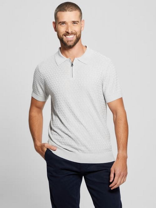 Guess Kyle Checkered Zip Polo Gri | GUESS-SN31265
