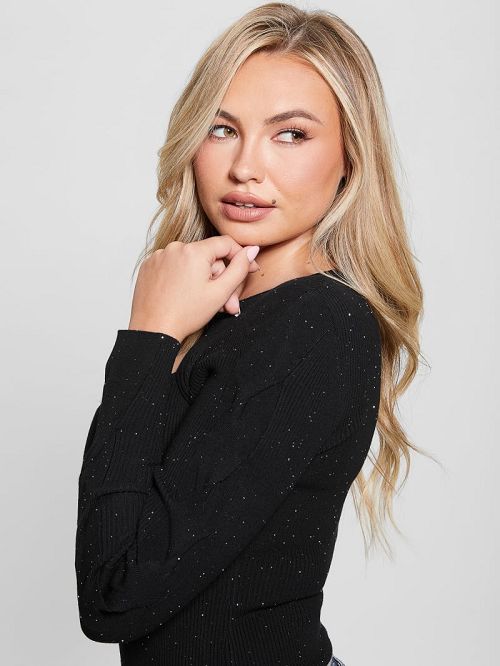 Guess Laurel Micro Sequin Sweater Negrii | GUESS-SN27814