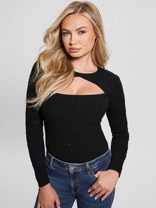 Guess Laurel Micro Sequin Sweater Negrii | GUESS-SN27814