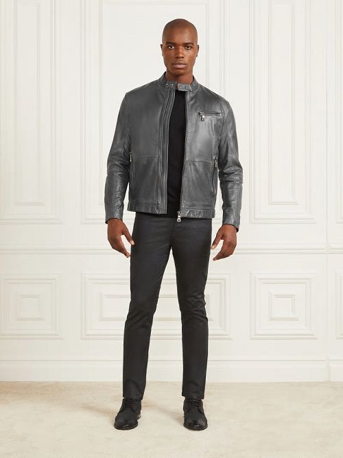 Guess Leather Biker Jacket Negrii | GUESS-SN30733