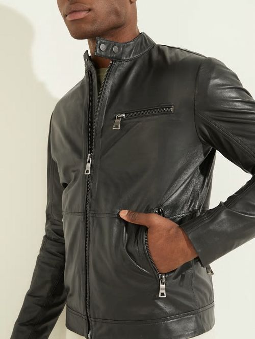 Guess Leather Biker Jacket Negrii | GUESS-SN30754