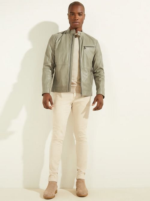 Guess Leather Biker Jacket Verzi | GUESS-SN30756