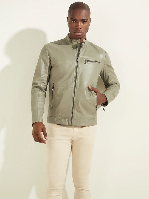 Guess Leather Biker Jacket Verzi | GUESS-SN30756