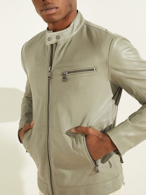 Guess Leather Biker Jacket Verzi | GUESS-SN30756