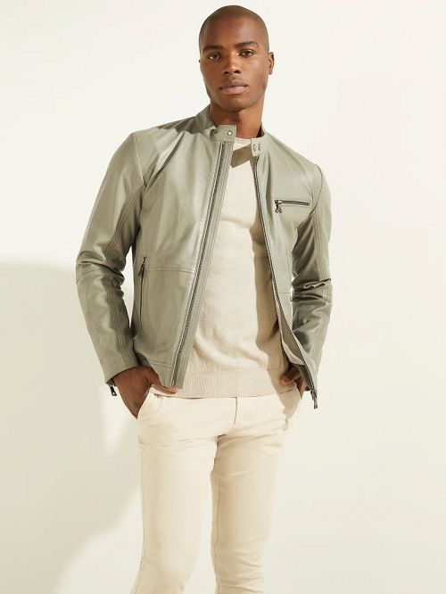 Guess Leather Biker Jacket Verzi | GUESS-SN30756