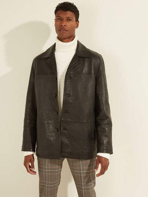 Guess Leather Car Coat Negrii | GUESS-SN30775