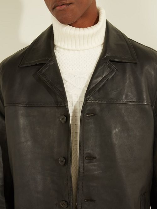 Guess Leather Car Coat Negrii | GUESS-SN30775