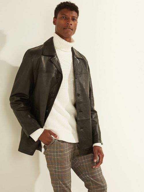 Guess Leather Car Coat Negrii | GUESS-SN30775