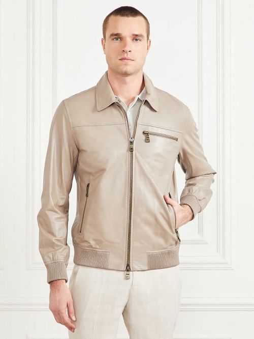 Guess Leather Flight Jacket Bej | GUESS-SN30750