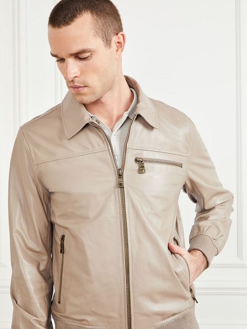 Guess Leather Flight Jacket Bej | GUESS-SN30750