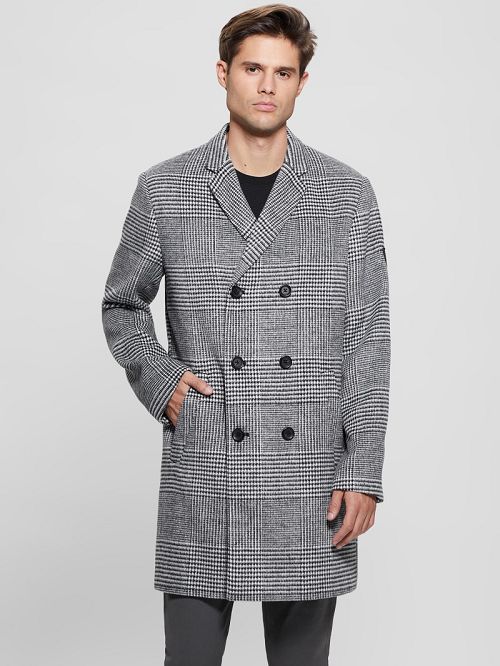 Guess Leo Glenn Wool-Blend Double-Breasted Coat Negrii | GUESS-SN30781