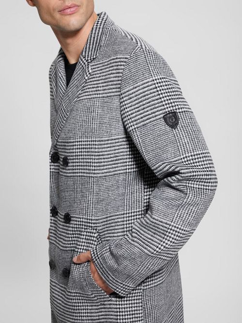 Guess Leo Glenn Wool-Blend Double-Breasted Coat Negrii | GUESS-SN30781