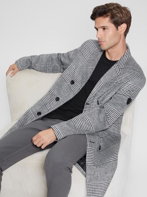 Guess Leo Glenn Wool-Blend Double-Breasted Coat Negrii | GUESS-SN30781