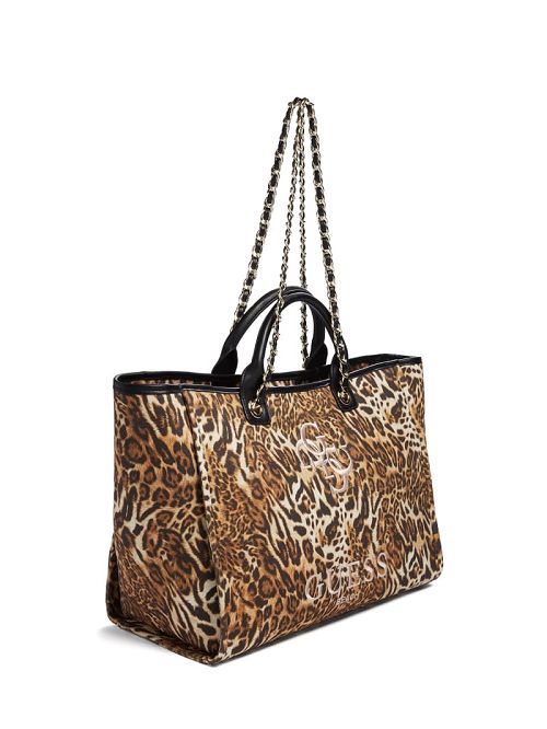 Guess Leopard Canvas Beach Tote Maro | GUESS-SN29378