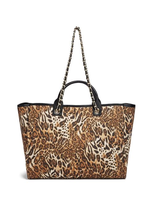 Guess Leopard Canvas Beach Tote Maro | GUESS-SN29378
