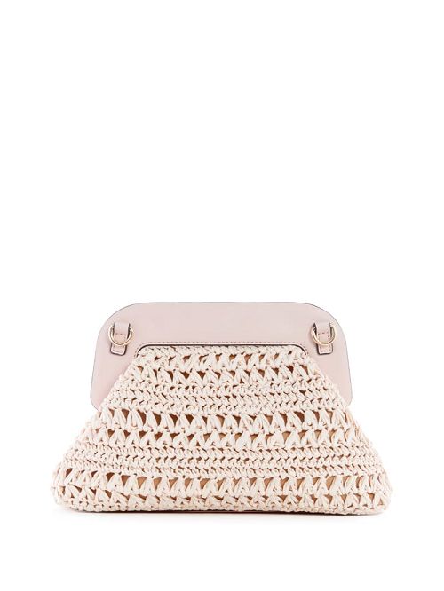 Guess Liguria Crochet Straw Frame Clutch Roz | GUESS-SN28815